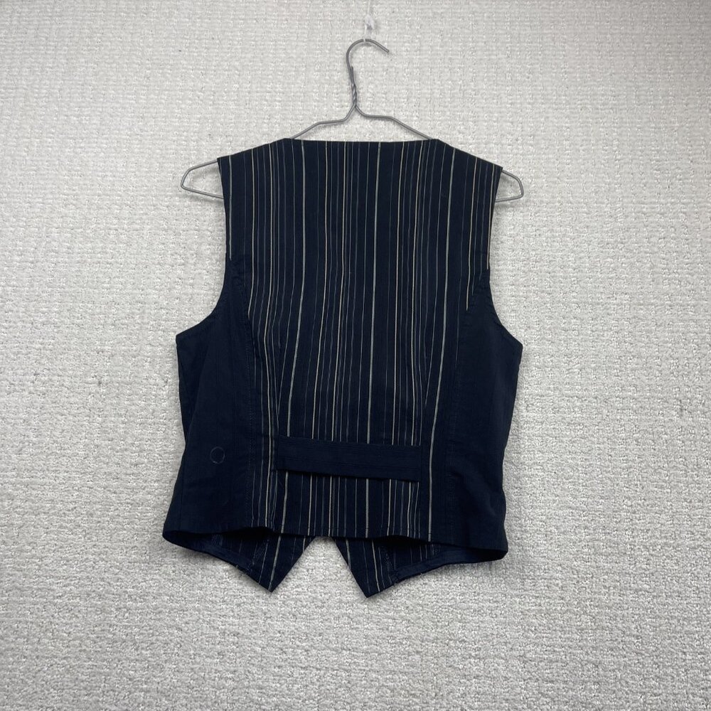 VTG Tailored Waistcoat Vest Dark Academia Steampunk Black Pin Stripe Wom Sz 6 - Picture 9 of 11